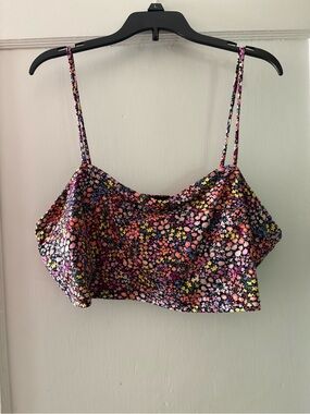 H&M Black Floral Spaghetti-Strap Crop Camisole